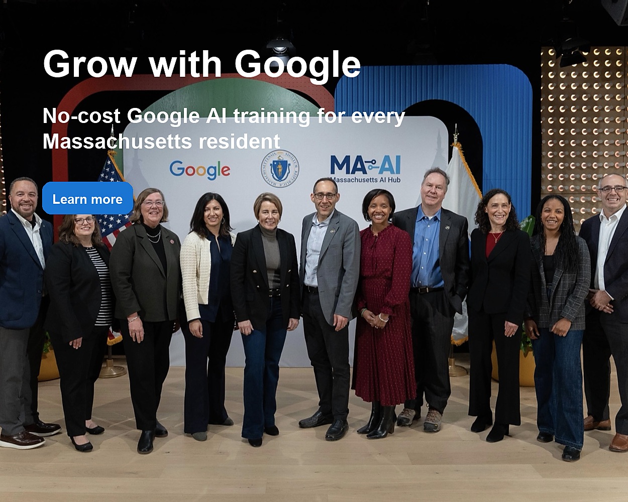 Grow with Google announcement cover for Massachusetts AI Hub training access