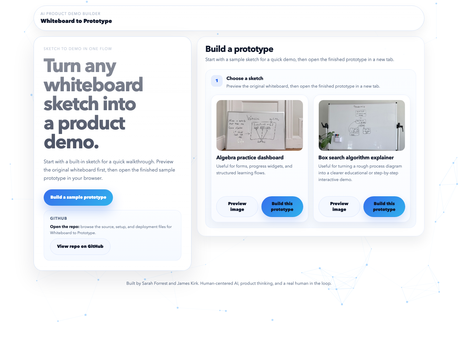 Preview of the Whiteboard to Prototype project interface